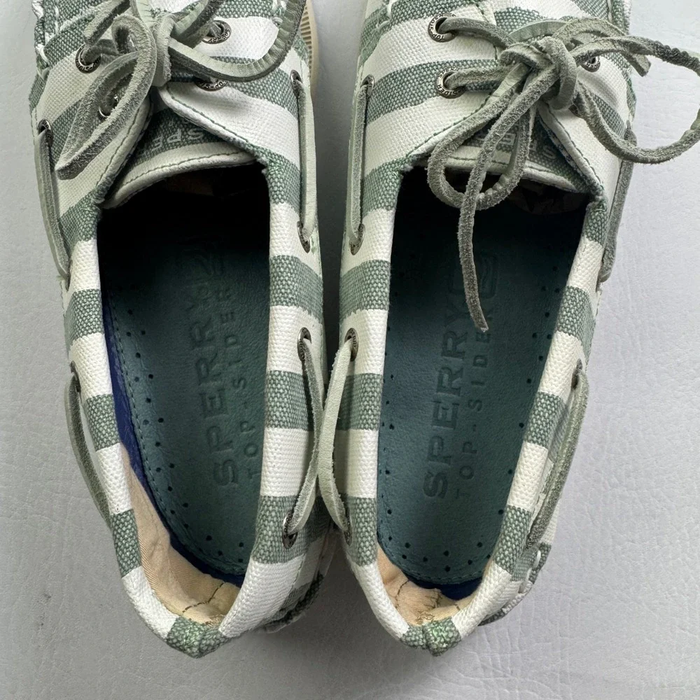 Sperry Top-Sider Striped Canvas Boat Shoes Green White Mens 10.5 M 10281584